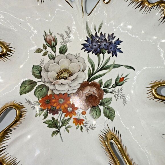 Vintage Ceramica Hand Painted/Transfer WearFloral Maple Leaf Trinket Dish 7.25” - Picture 13 of 13